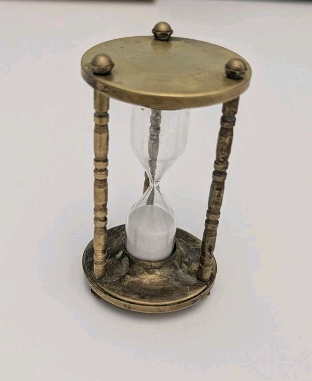 Brass Glass Sand Timer Hourglass 3.25 In Sand Egg Timer for Home Decor Vintage